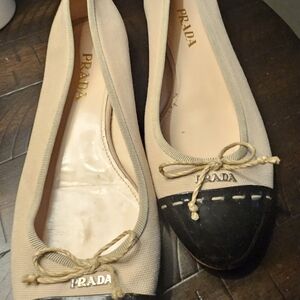 Prada Women's Beige and Black Flats
